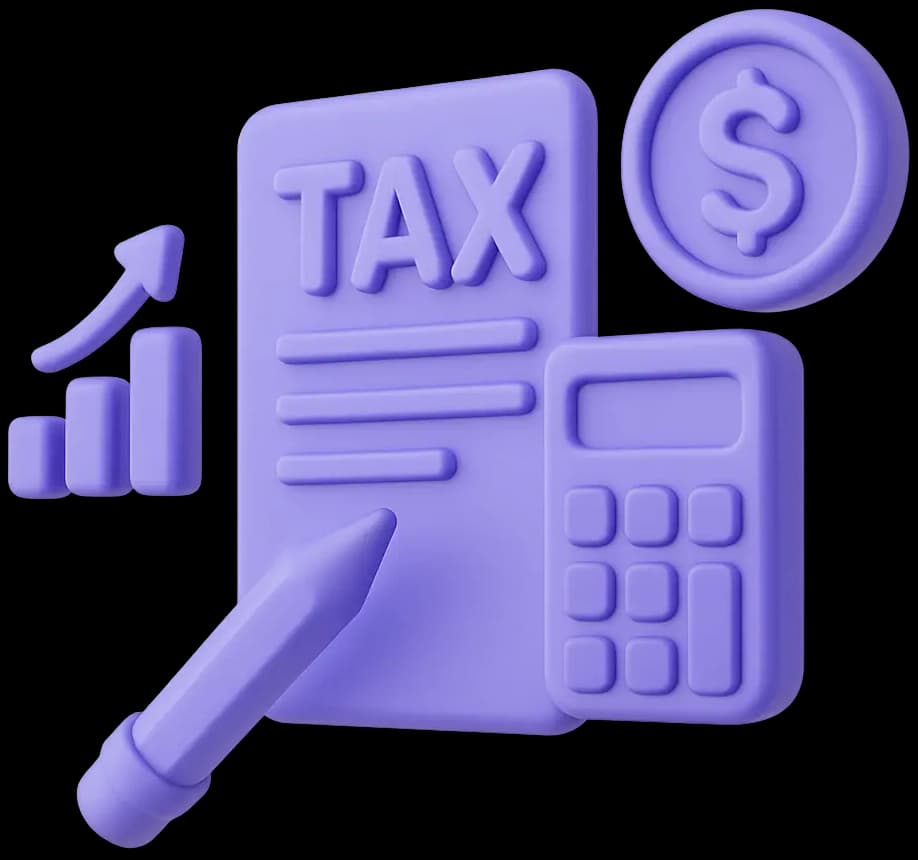 3D render of a calculator and tax documents